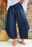 Annie Cushion Cotton Barrel Culotte Pant Navy